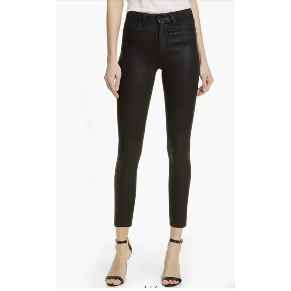 NWT L'agence Margot High Rise Skinny Jeans in Noir Contrast Coated Size 26